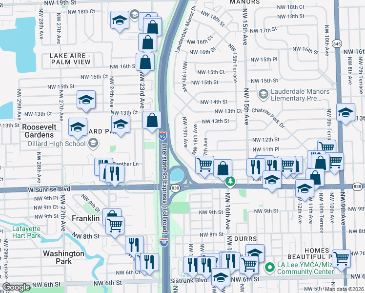 map of restaurants, bars, coffee shops, grocery stores, and more near 1125 Northwest 19th Avenue in Fort Lauderdale