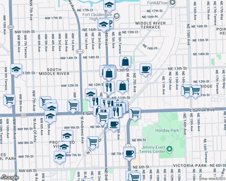 map of restaurants, bars, coffee shops, grocery stores, and more near in Fort Lauderdale