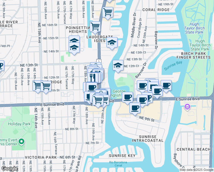 map of restaurants, bars, coffee shops, grocery stores, and more near 1180 U.S. 1 in Fort Lauderdale