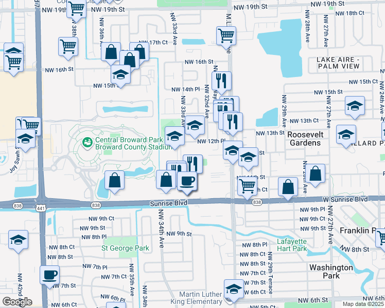 map of restaurants, bars, coffee shops, grocery stores, and more near 3250 Northwest 12th Place in Fort Lauderdale