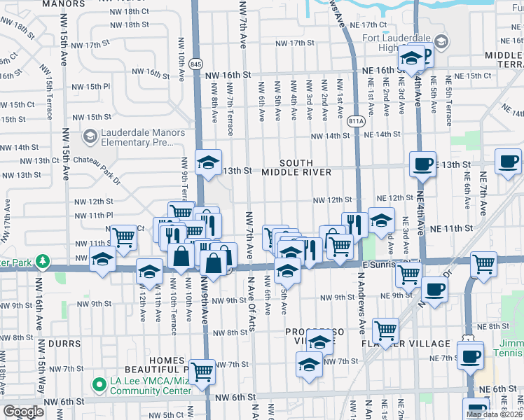map of restaurants, bars, coffee shops, grocery stores, and more near 1206 Northwest 7th Avenue in Fort Lauderdale