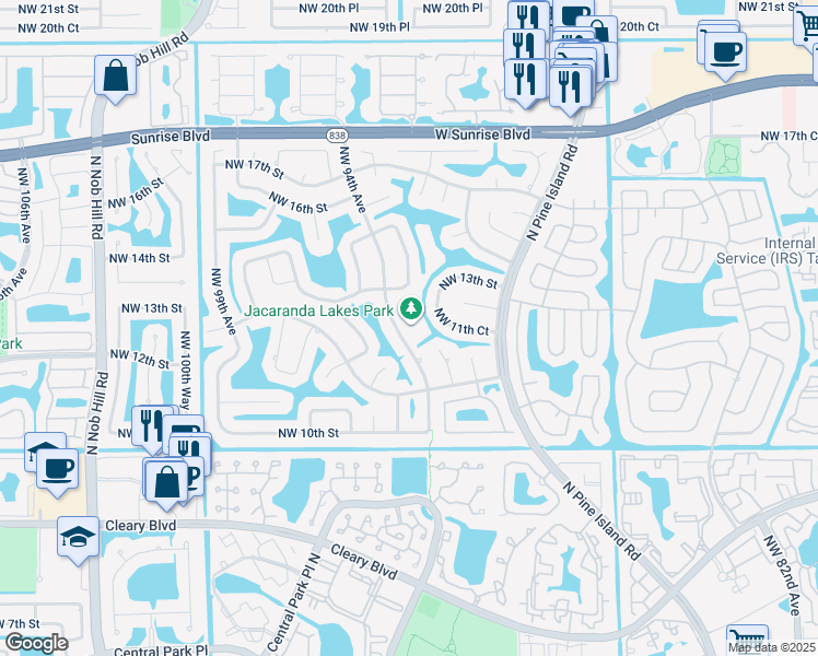 map of restaurants, bars, coffee shops, grocery stores, and more near 1200 Northwest 94th Avenue in Plantation
