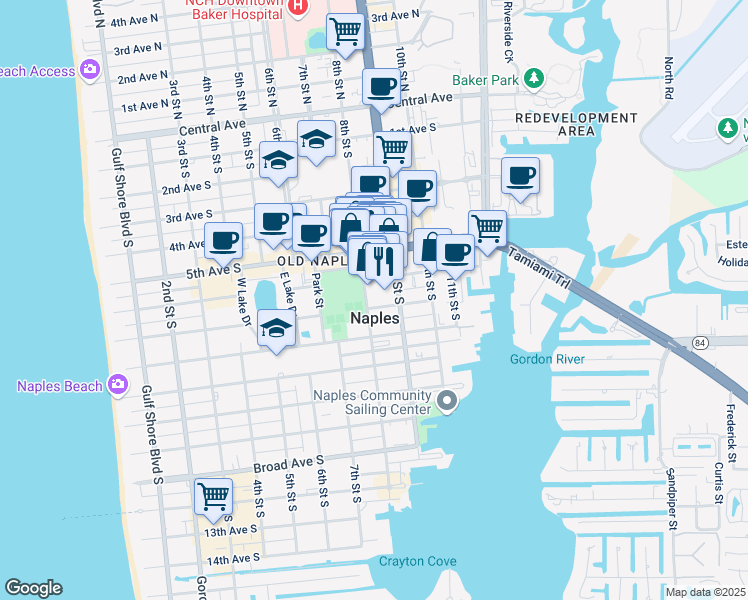 map of restaurants, bars, coffee shops, grocery stores, and more near 811 7th Avenue South in Naples