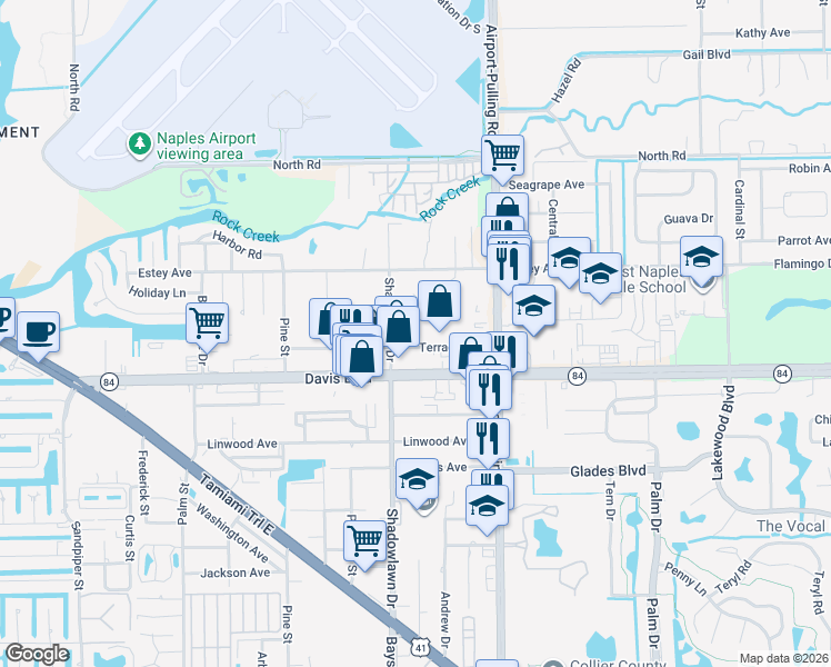 map of restaurants, bars, coffee shops, grocery stores, and more near 2912 Randall Circle in Naples
