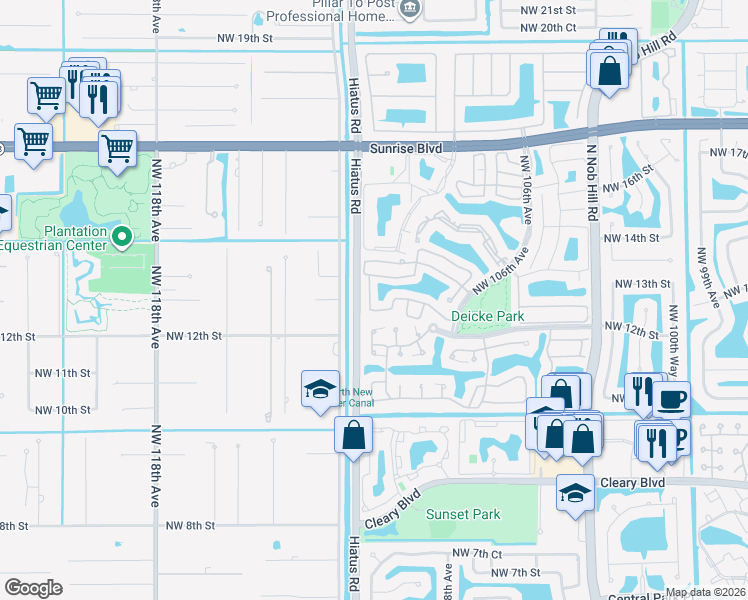 map of restaurants, bars, coffee shops, grocery stores, and more near 1266 Northwest 110th Avenue in Plantation