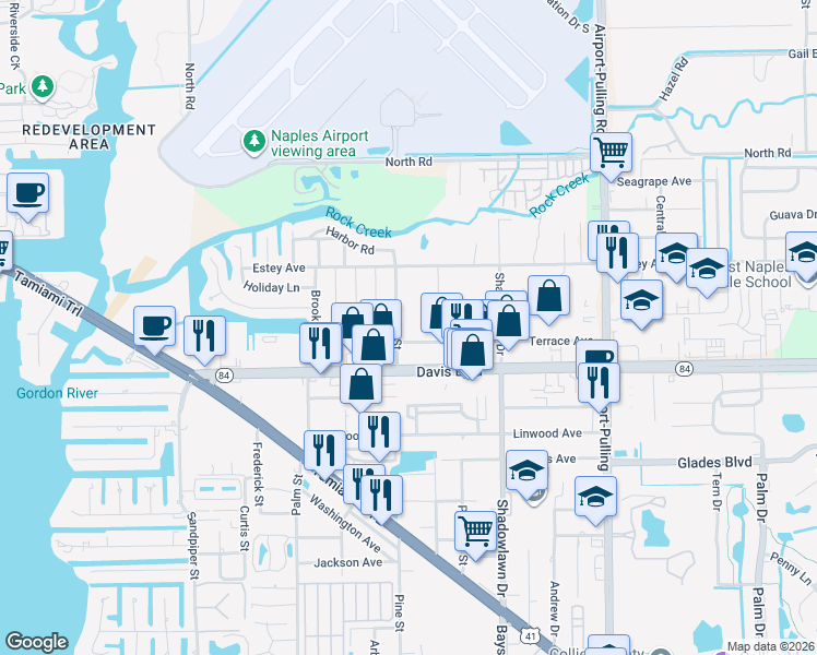 map of restaurants, bars, coffee shops, grocery stores, and more near 1351 Pine Street in Naples
