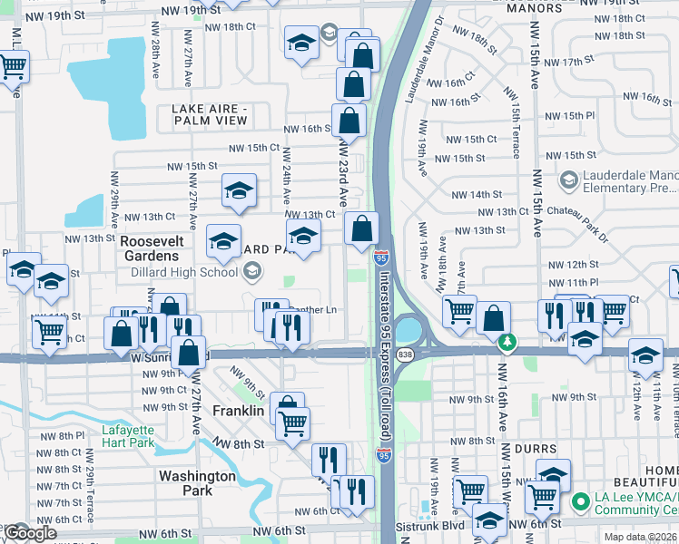 map of restaurants, bars, coffee shops, grocery stores, and more near 1218 Northwest 23rd Terrace in Fort Lauderdale