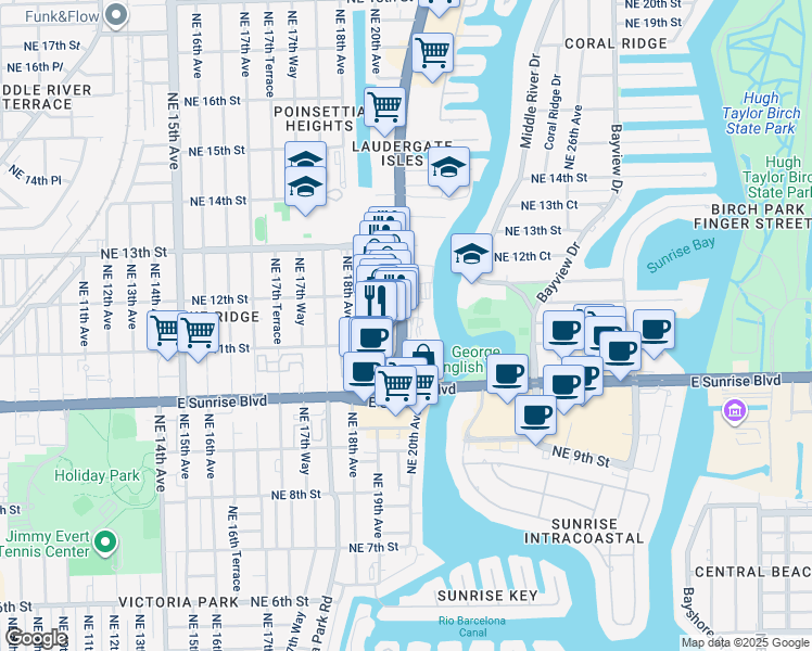 map of restaurants, bars, coffee shops, grocery stores, and more near in Fort Lauderdale