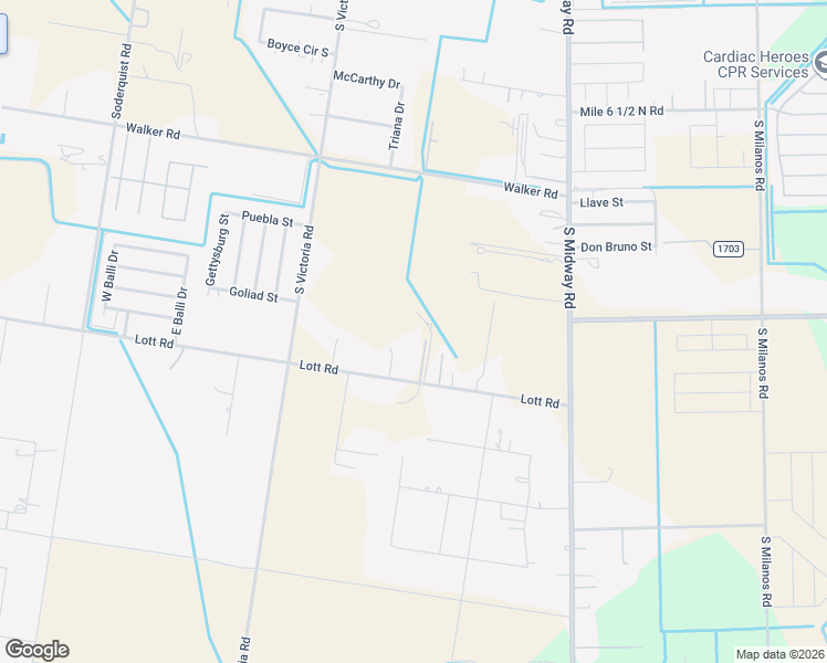 map of restaurants, bars, coffee shops, grocery stores, and more near 3631 Lott Road in Donna