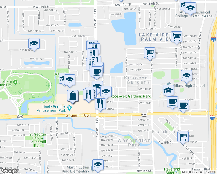 map of restaurants, bars, coffee shops, grocery stores, and more near 3070 Northwest 12th Court in Fort Lauderdale