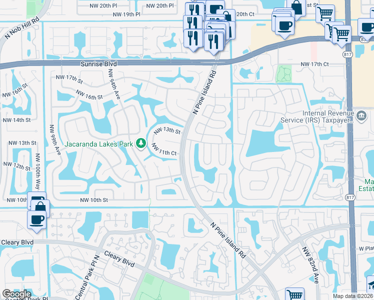 map of restaurants, bars, coffee shops, grocery stores, and more near in Plantation