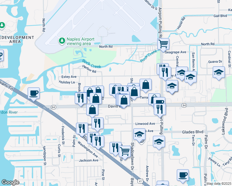 map of restaurants, bars, coffee shops, grocery stores, and more near 2645 Terrace Avenue in Naples