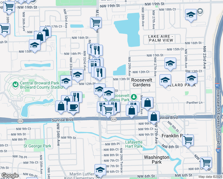 map of restaurants, bars, coffee shops, grocery stores, and more near 3070 Northwest 12th Court in Fort Lauderdale