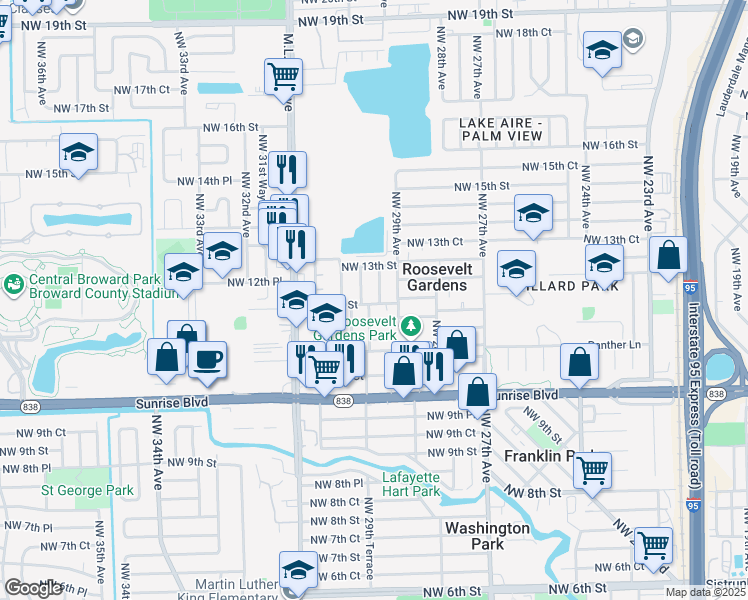 map of restaurants, bars, coffee shops, grocery stores, and more near 1221 Northwest 29th Avenue in Fort Lauderdale