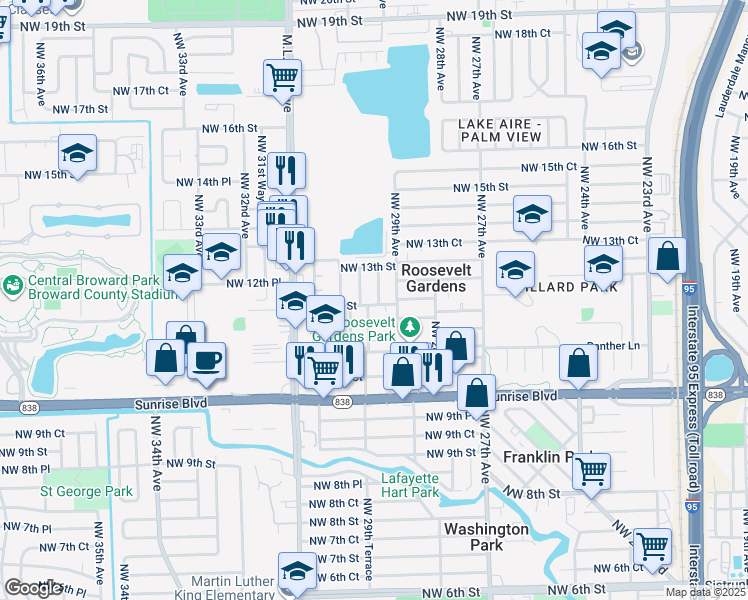 map of restaurants, bars, coffee shops, grocery stores, and more near 1221 Northwest 29th Avenue in Fort Lauderdale
