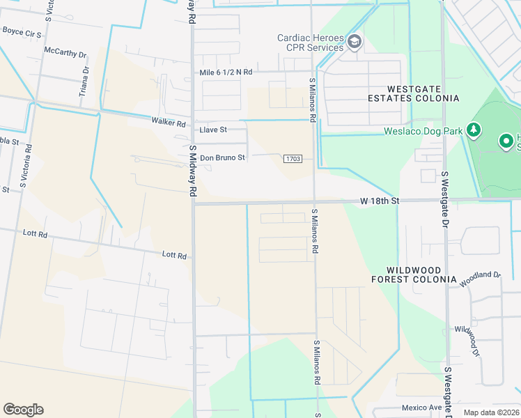 map of restaurants, bars, coffee shops, grocery stores, and more near 2752 West 18th Street in Weslaco