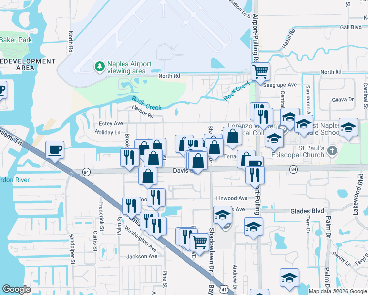 map of restaurants, bars, coffee shops, grocery stores, and more near 2645 Terrace Avenue in Naples