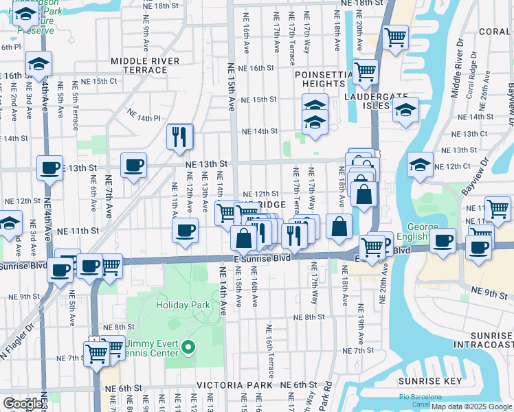 map of restaurants, bars, coffee shops, grocery stores, and more near in Fort Lauderdale