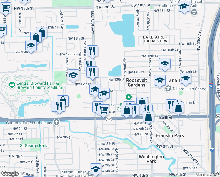 map of restaurants, bars, coffee shops, grocery stores, and more near 1231 Northwest 29th Way in Fort Lauderdale
