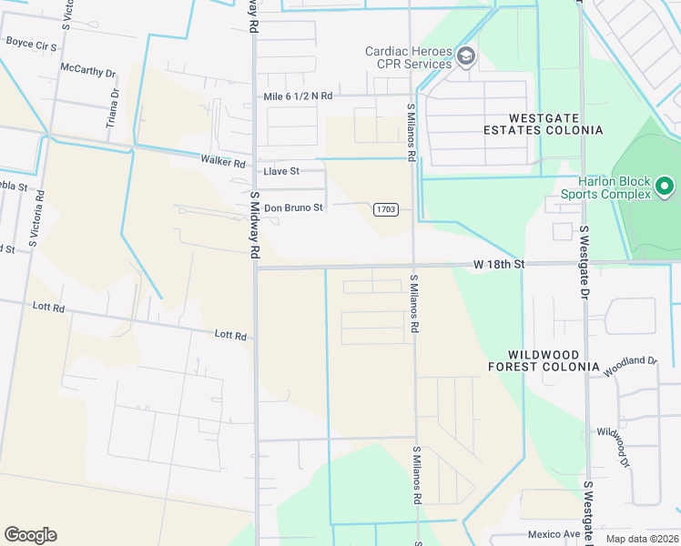 map of restaurants, bars, coffee shops, grocery stores, and more near 2752 West 18th Street in Weslaco