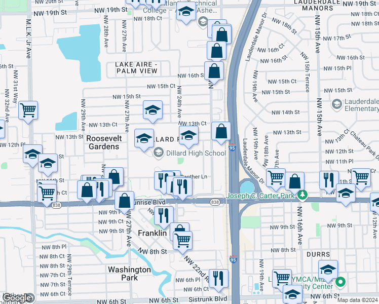 map of restaurants, bars, coffee shops, grocery stores, and more near 2330 Northwest 12th Court in Fort Lauderdale