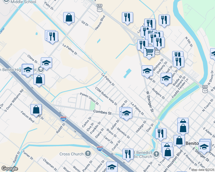 map of restaurants, bars, coffee shops, grocery stores, and more near 139 Maria Street in San Benito