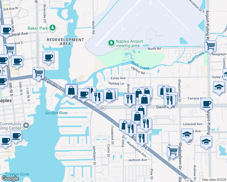 map of restaurants, bars, coffee shops, grocery stores, and more near 1980 Harbor Lane in Naples