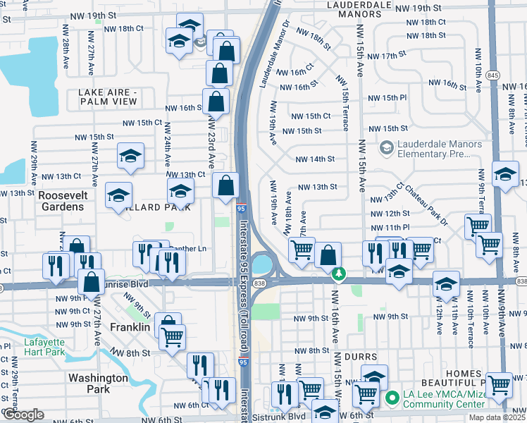 map of restaurants, bars, coffee shops, grocery stores, and more near 1714 Lauderdale Manor Drive in Fort Lauderdale