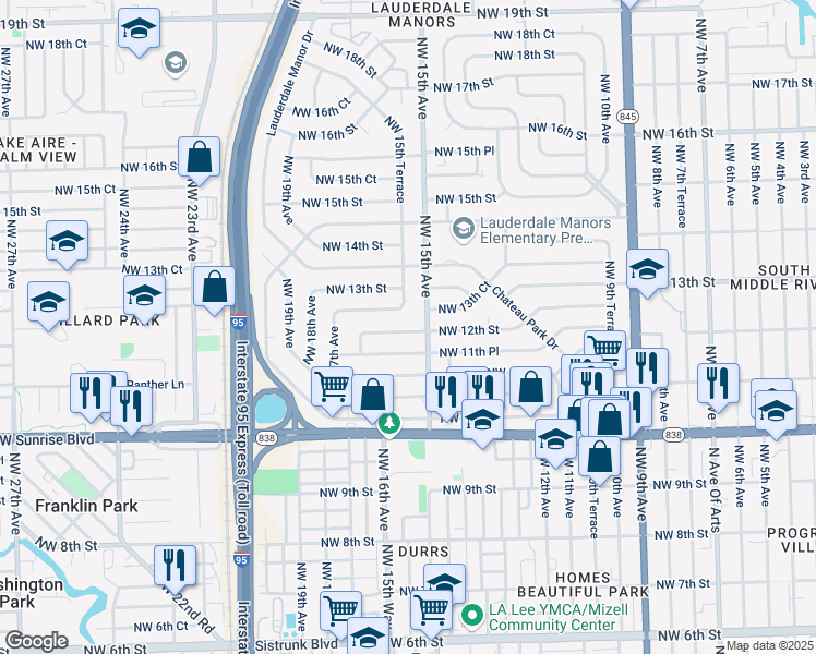 map of restaurants, bars, coffee shops, grocery stores, and more near 1515 Northwest 12th Street in Fort Lauderdale
