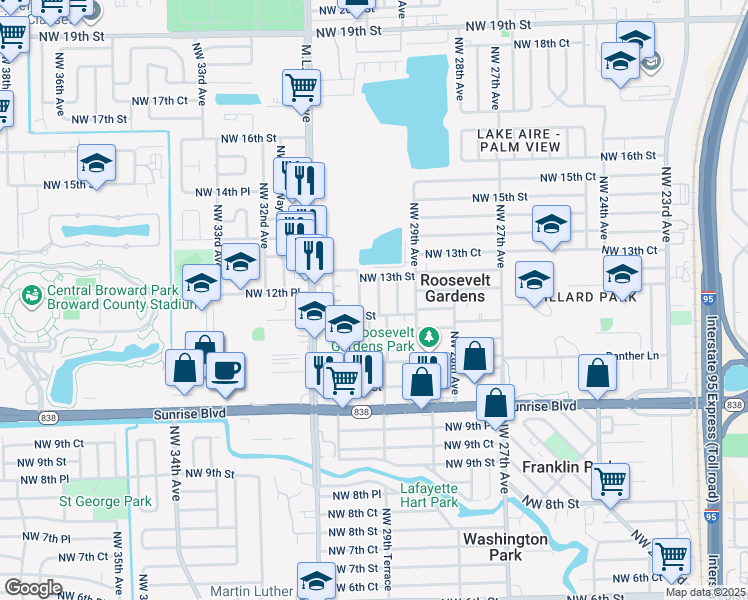 map of restaurants, bars, coffee shops, grocery stores, and more near 1231 Northwest 29th Way in Fort Lauderdale