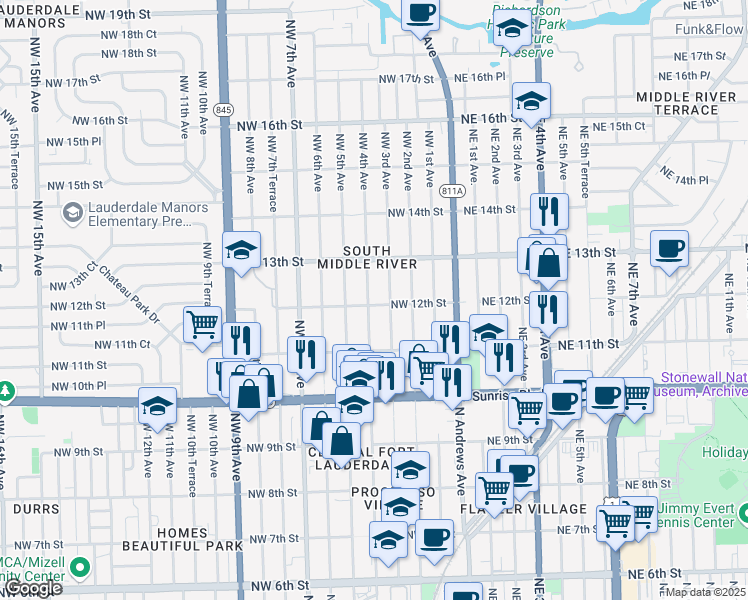 map of restaurants, bars, coffee shops, grocery stores, and more near 1200 Northwest 4th Avenue in Fort Lauderdale