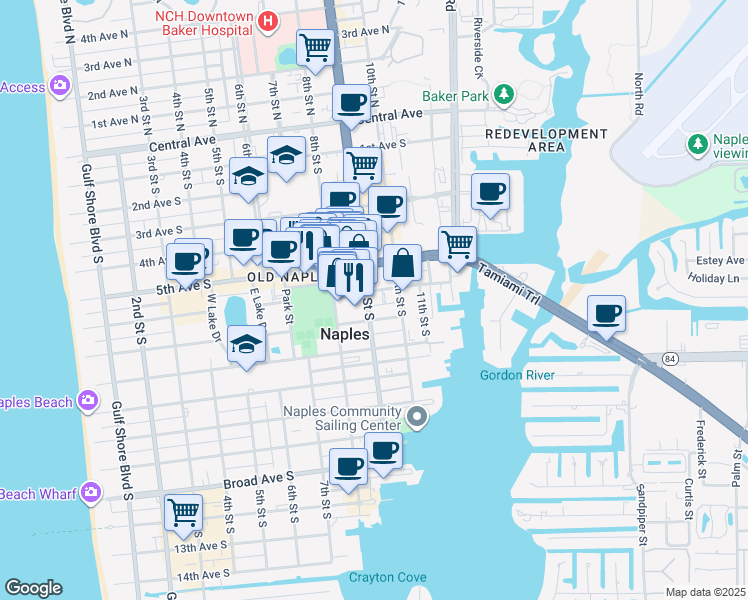 map of restaurants, bars, coffee shops, grocery stores, and more near 870 6th Avenue South in Naples