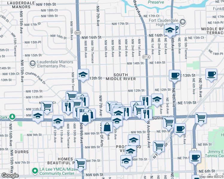 map of restaurants, bars, coffee shops, grocery stores, and more near 1205 Northwest 5th Avenue in Fort Lauderdale