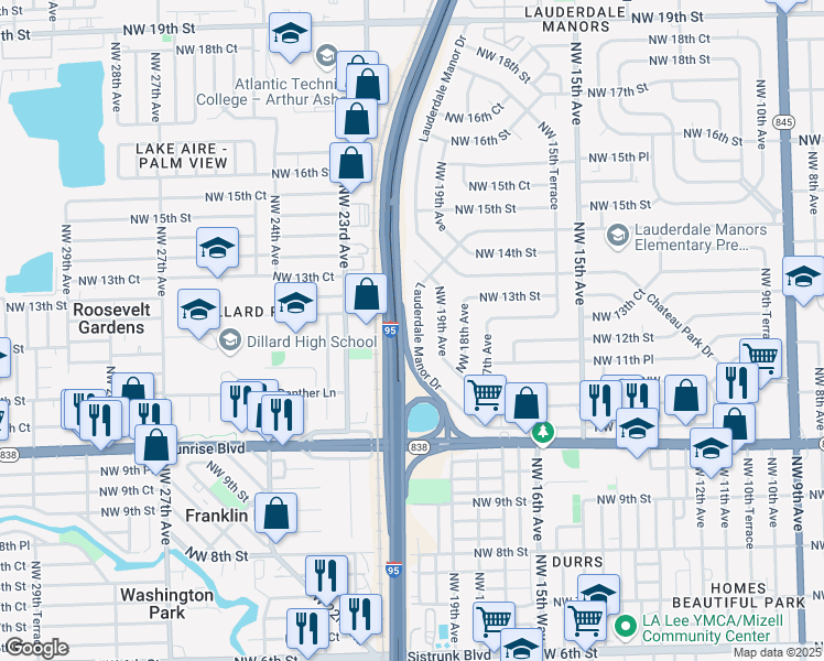 map of restaurants, bars, coffee shops, grocery stores, and more near 1714 Lauderdale Manor Drive in Fort Lauderdale