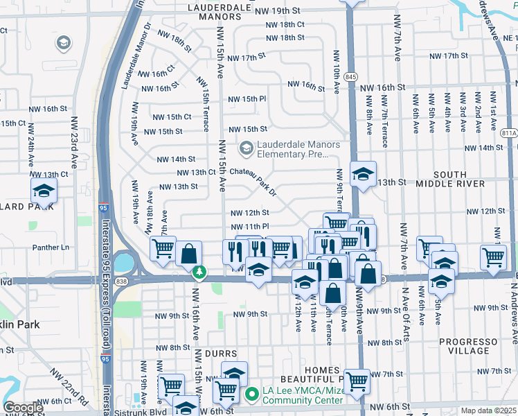 map of restaurants, bars, coffee shops, grocery stores, and more near 1301 Northwest 12th Street in Fort Lauderdale