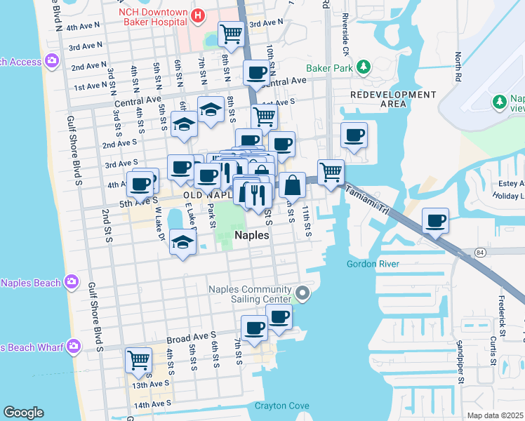 map of restaurants, bars, coffee shops, grocery stores, and more near 870 6th Avenue South in Naples