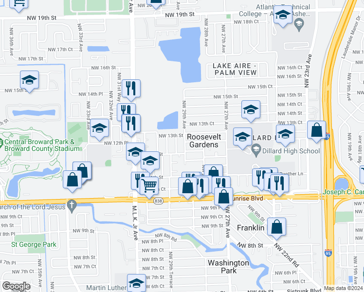 map of restaurants, bars, coffee shops, grocery stores, and more near 1221 Northwest 29th Avenue in Fort Lauderdale