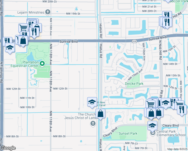 map of restaurants, bars, coffee shops, grocery stores, and more near 11200 Northwest 14th Street in Plantation