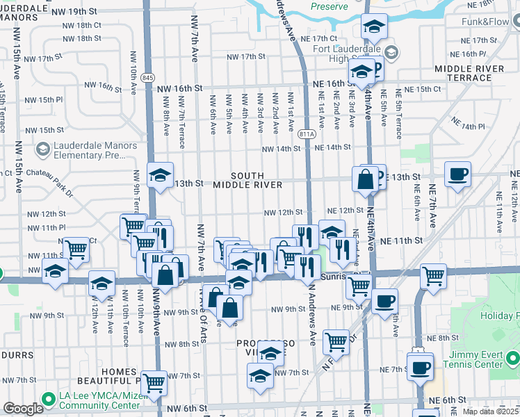map of restaurants, bars, coffee shops, grocery stores, and more near 1200 Northwest 4th Avenue in Fort Lauderdale