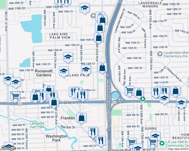 map of restaurants, bars, coffee shops, grocery stores, and more near 1218 Northwest 23rd Terrace in Fort Lauderdale