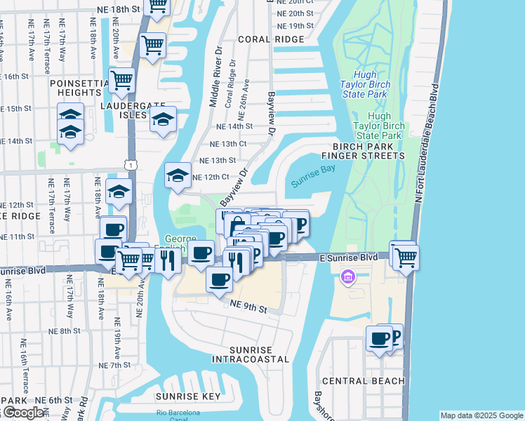 map of restaurants, bars, coffee shops, grocery stores, and more near 2634 Yacht Club Boulevard in Fort Lauderdale