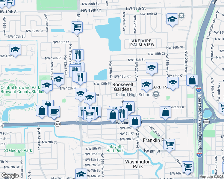 map of restaurants, bars, coffee shops, grocery stores, and more near 1221 Northwest 29th Avenue in Fort Lauderdale