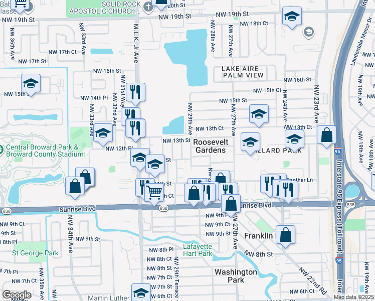 map of restaurants, bars, coffee shops, grocery stores, and more near 1221 Northwest 29th Avenue in Fort Lauderdale