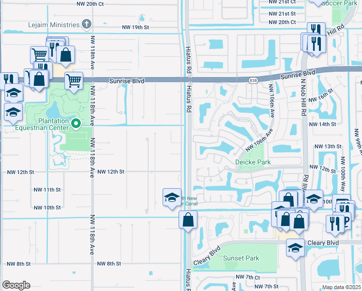 map of restaurants, bars, coffee shops, grocery stores, and more near 11200 Northwest 14th Street in Plantation