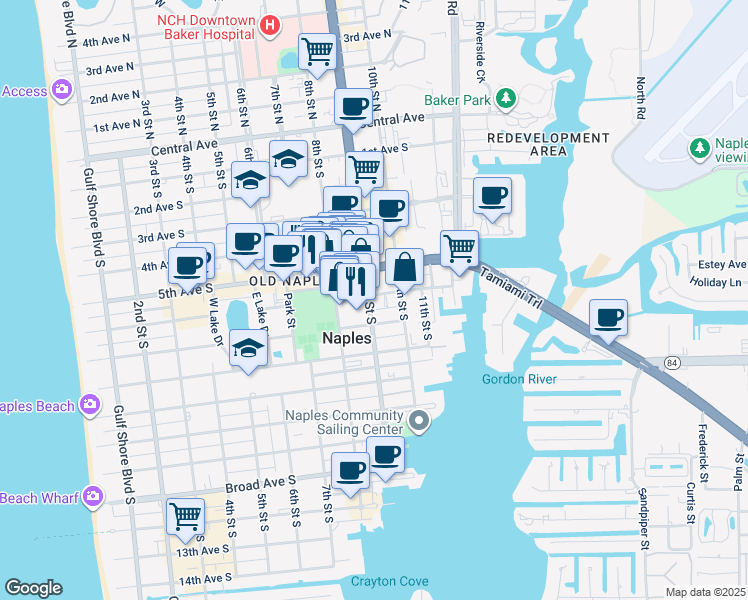 map of restaurants, bars, coffee shops, grocery stores, and more near 870 6th Avenue South in Naples