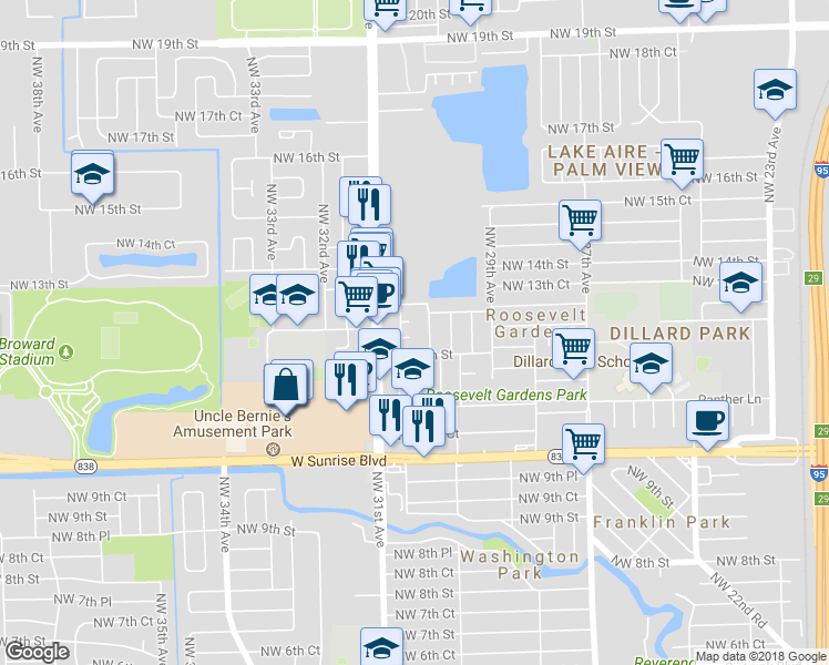 map of restaurants, bars, coffee shops, grocery stores, and more near 3070 Northwest 12th Court in Fort Lauderdale