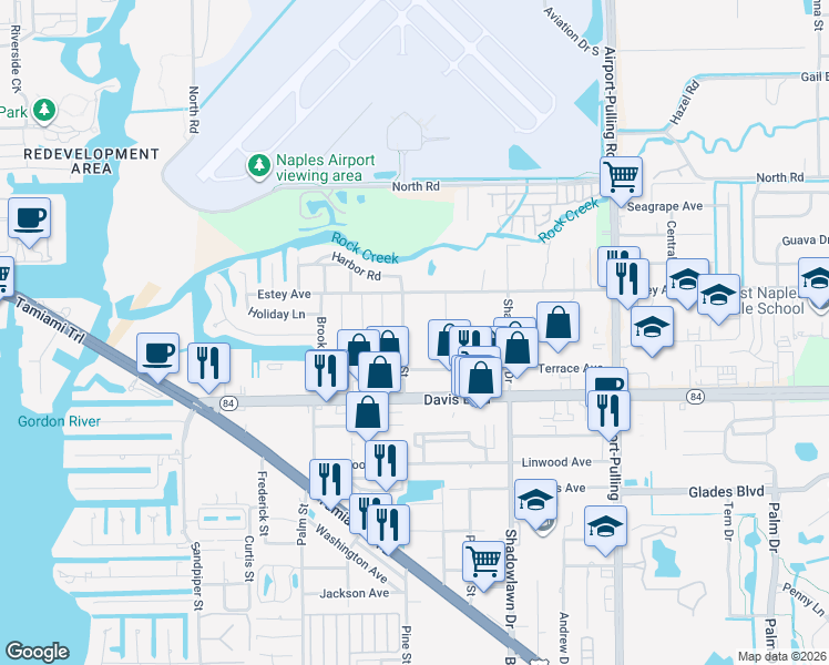 map of restaurants, bars, coffee shops, grocery stores, and more near 1351 Pine Street in Naples