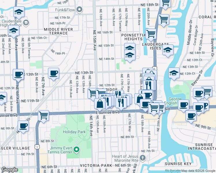 map of restaurants, bars, coffee shops, grocery stores, and more near in Fort Lauderdale