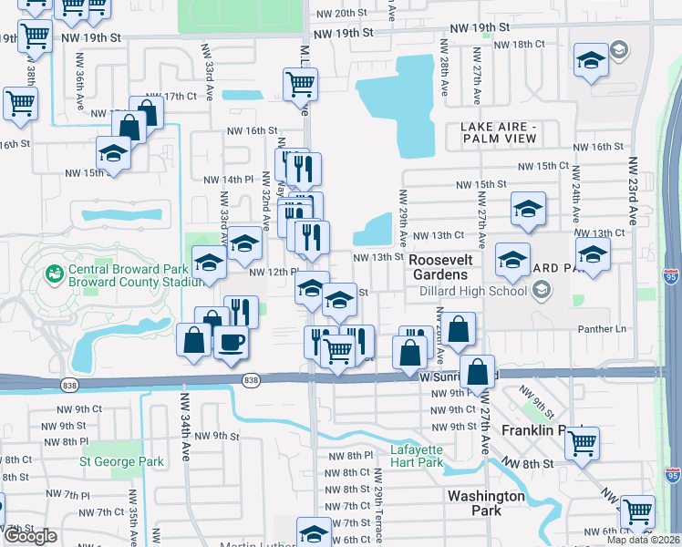 map of restaurants, bars, coffee shops, grocery stores, and more near 3070 Northwest 12th Court in Fort Lauderdale