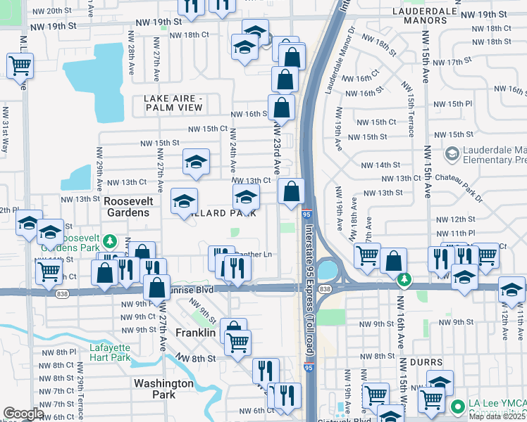 map of restaurants, bars, coffee shops, grocery stores, and more near 1218 Northwest 23rd Terrace in Fort Lauderdale